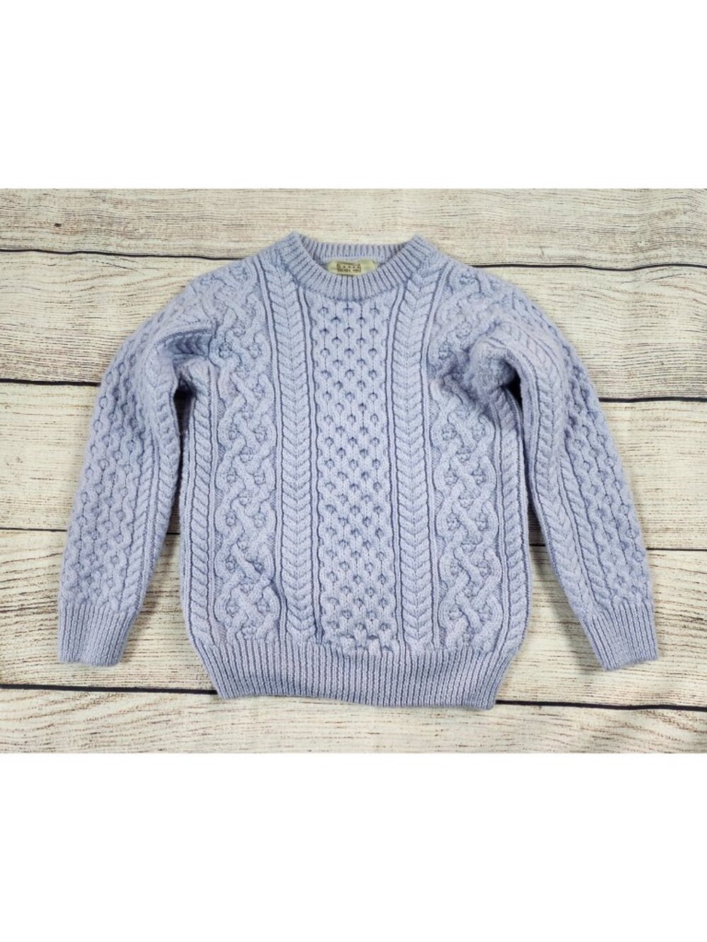 Aran Sweater Market Womens XS Light Blue 100% Wool Sweater Cable Chunky Knit